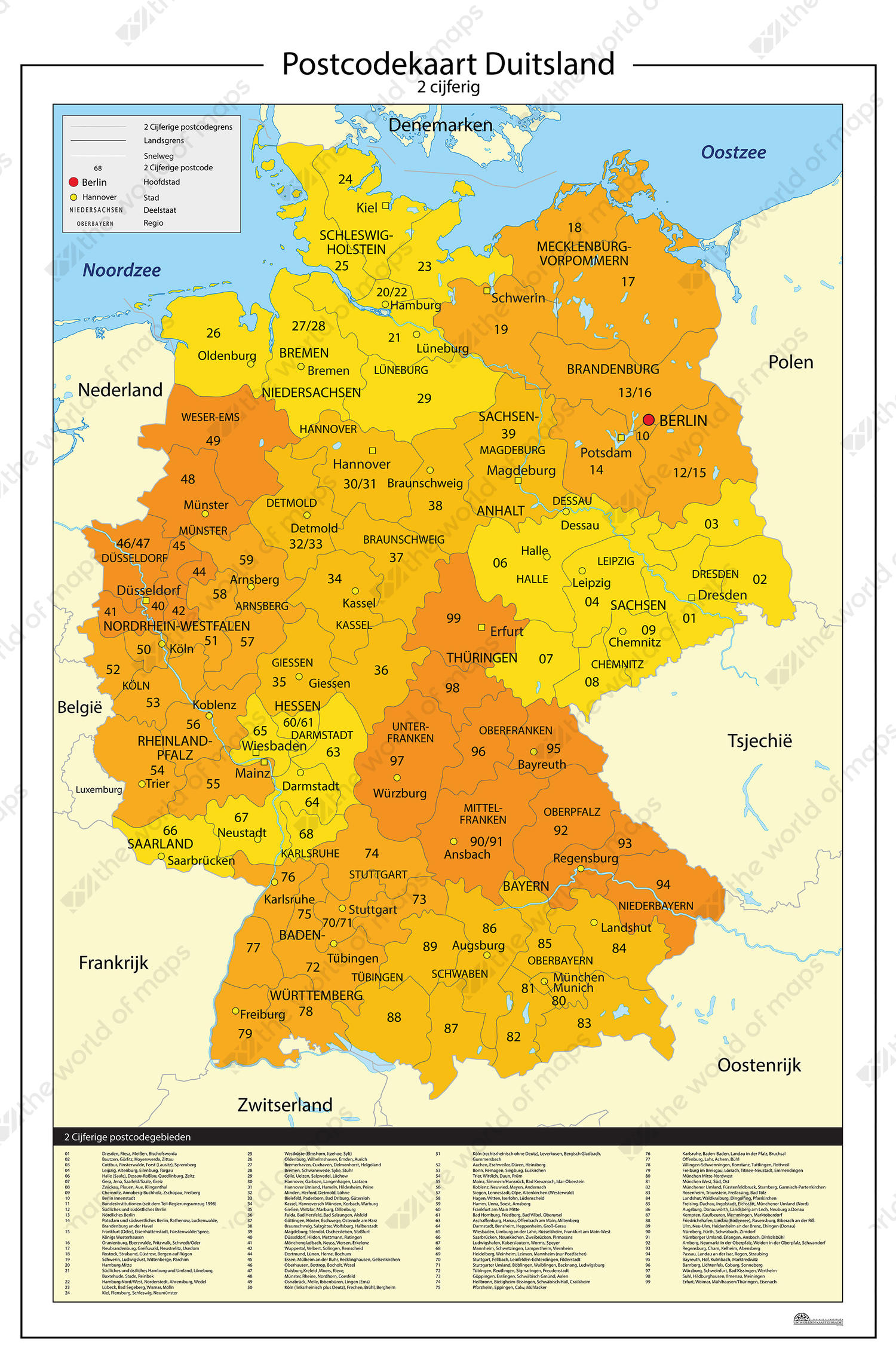 Digital postcode map of germany 2 digit 814 the world of maps
